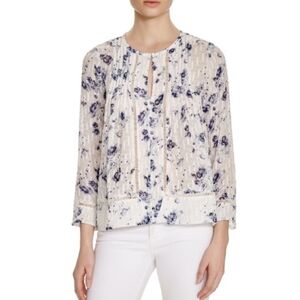 💎 Rebecca Taylor Meteor Blue Floral Silk Embroidered Blouse Size 2 - Flawed Gem